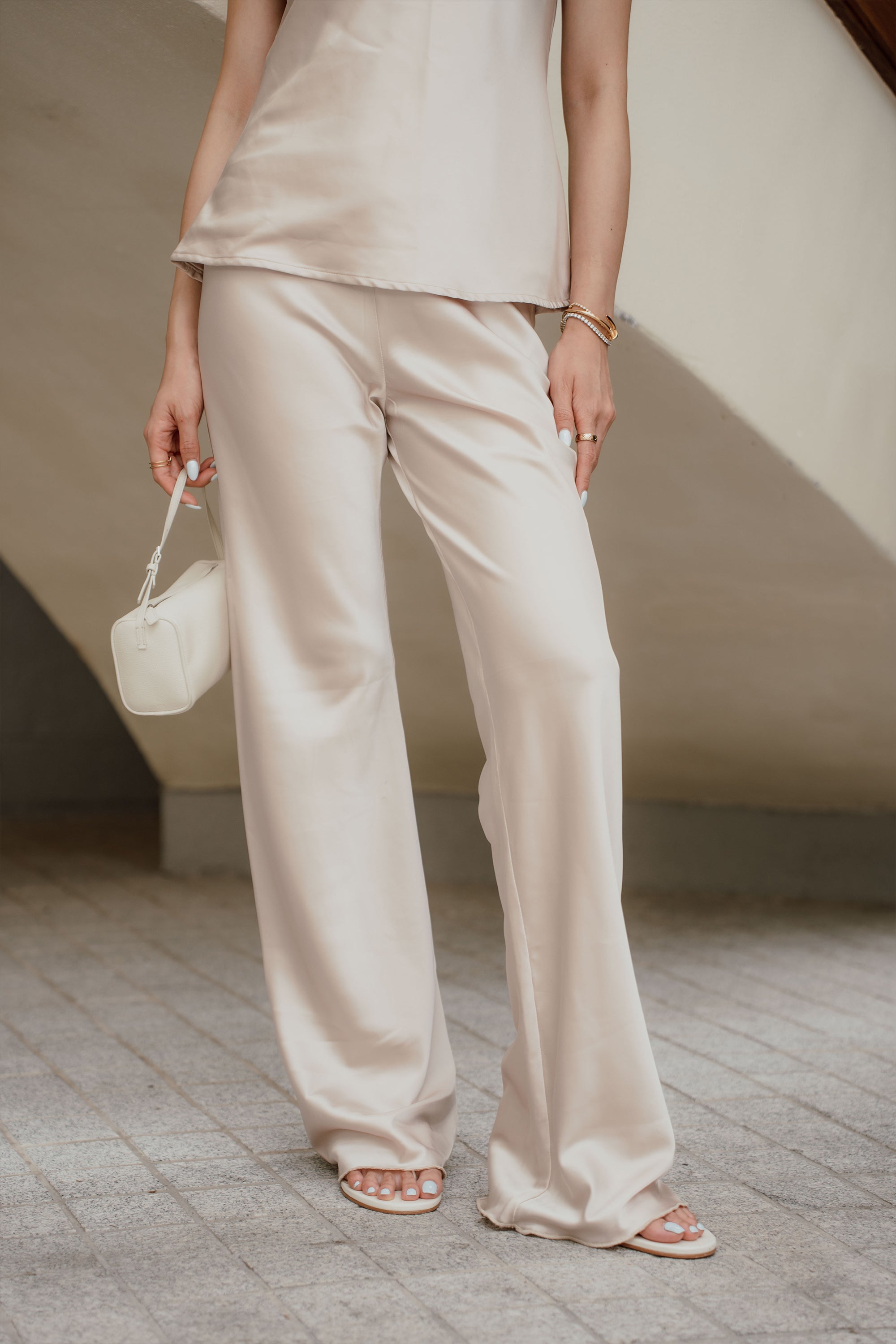 TW Satin Pants in Cream