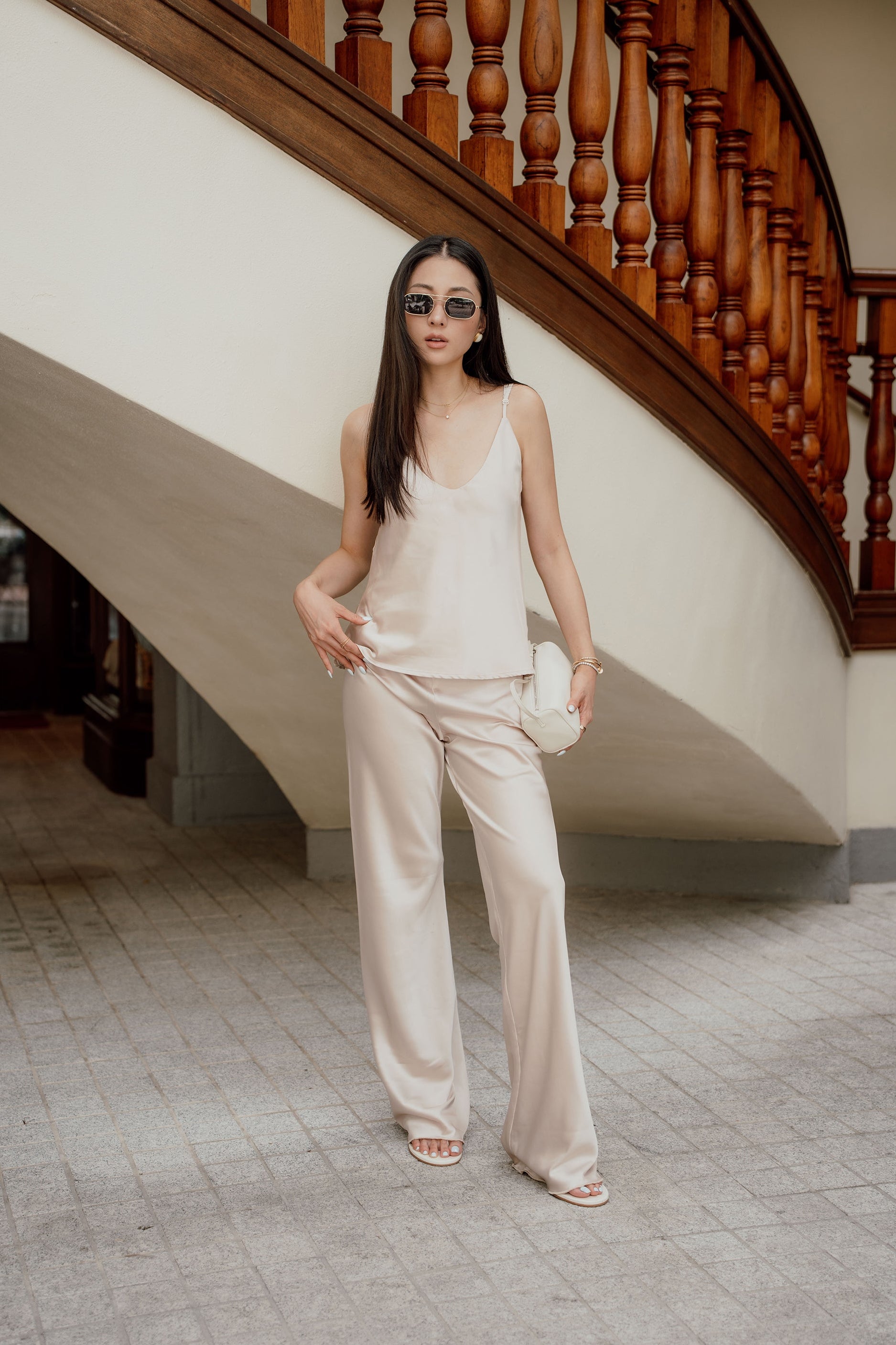 TW Satin Pants in Cream