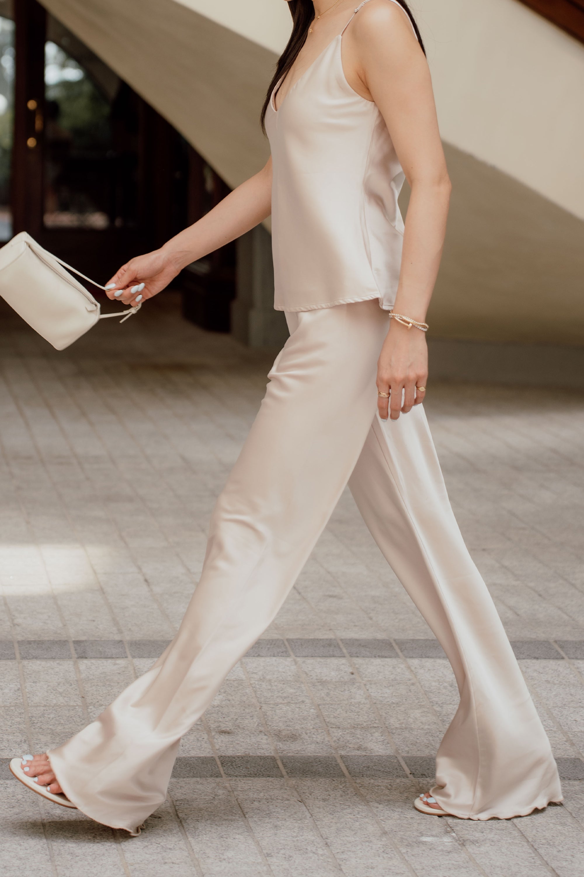 TW Satin Pants in Cream