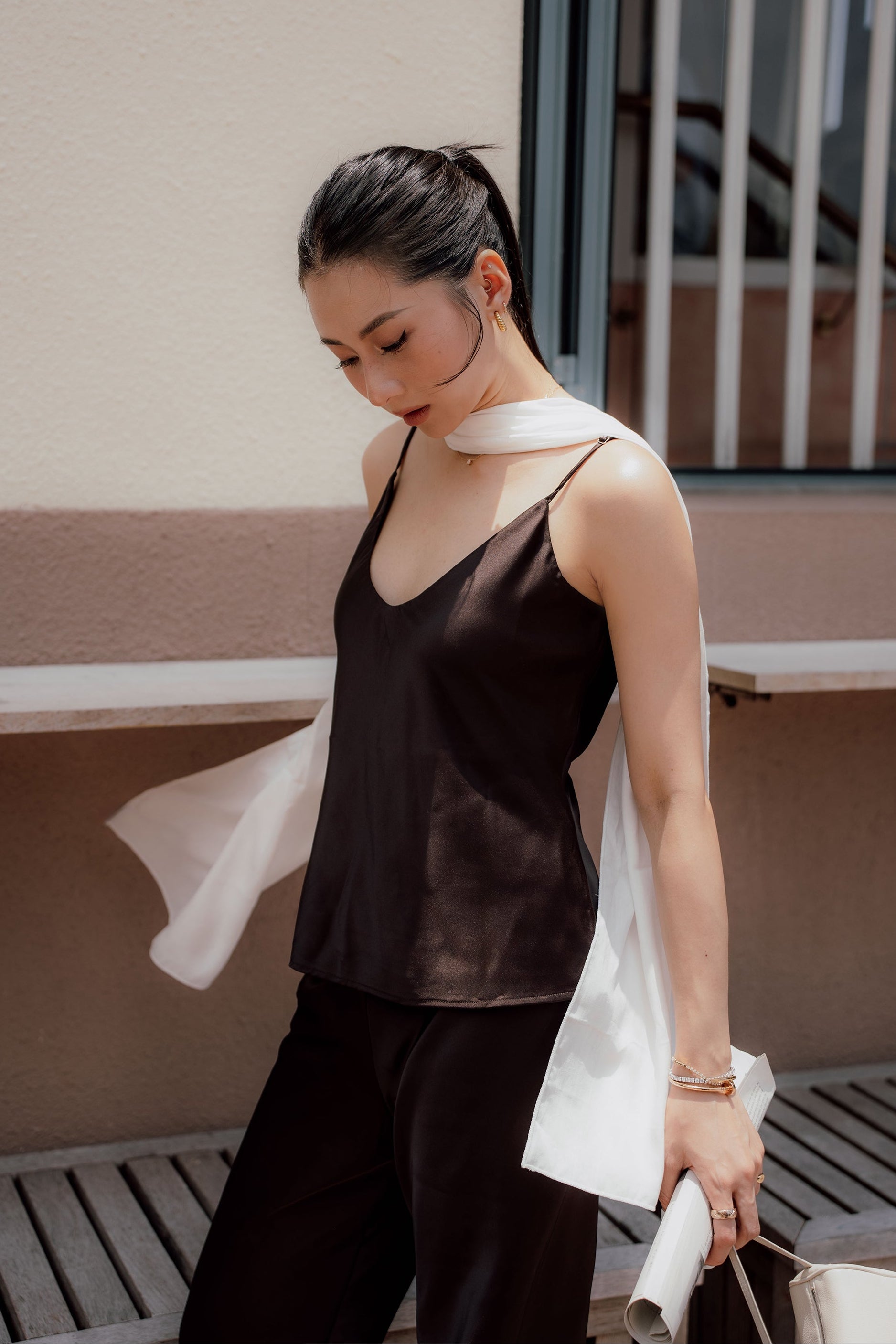 TW Satin Top in Chocolate