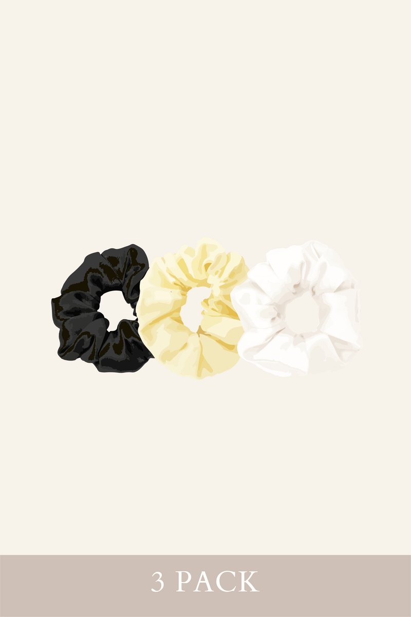 Shiny Scrunchies 3 Pack (Vanilla/Black/White) - ANNIBODY